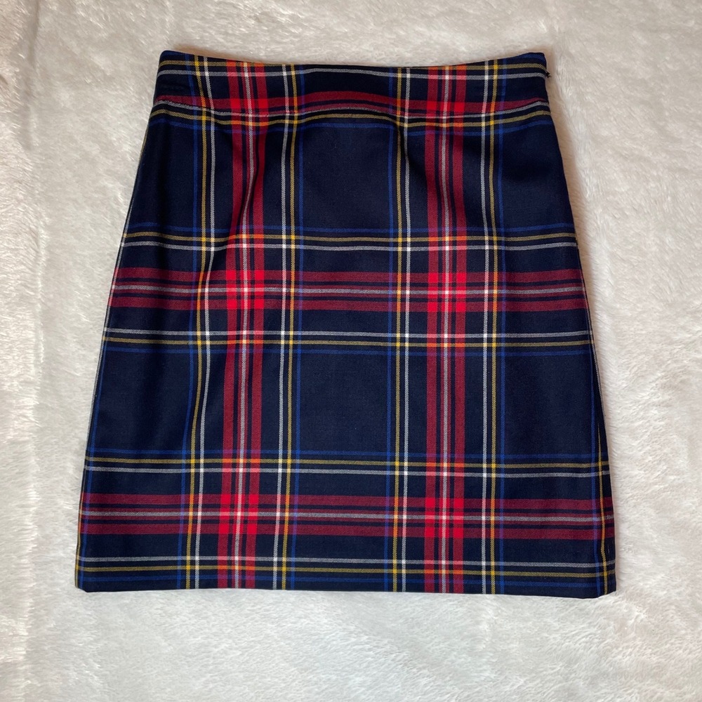 Talbots Petite Navy Blue Red Wool Blend Plaid A-Line Mini Skirt 0P Dark Academia